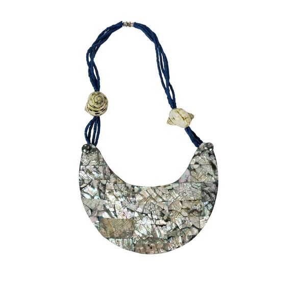Vintage Paua Abalone Shell Beaded Necklace Blue Lightweight Jewelry GUC‎